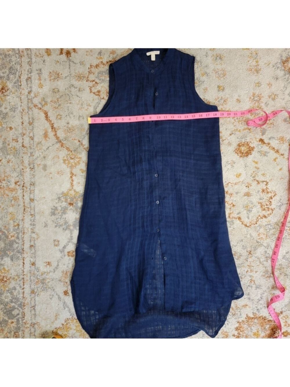 Eileen Fisher XS Linen Sleeveless Tunic Navy Lightweight Layering Dress - Picture 11 of 11
